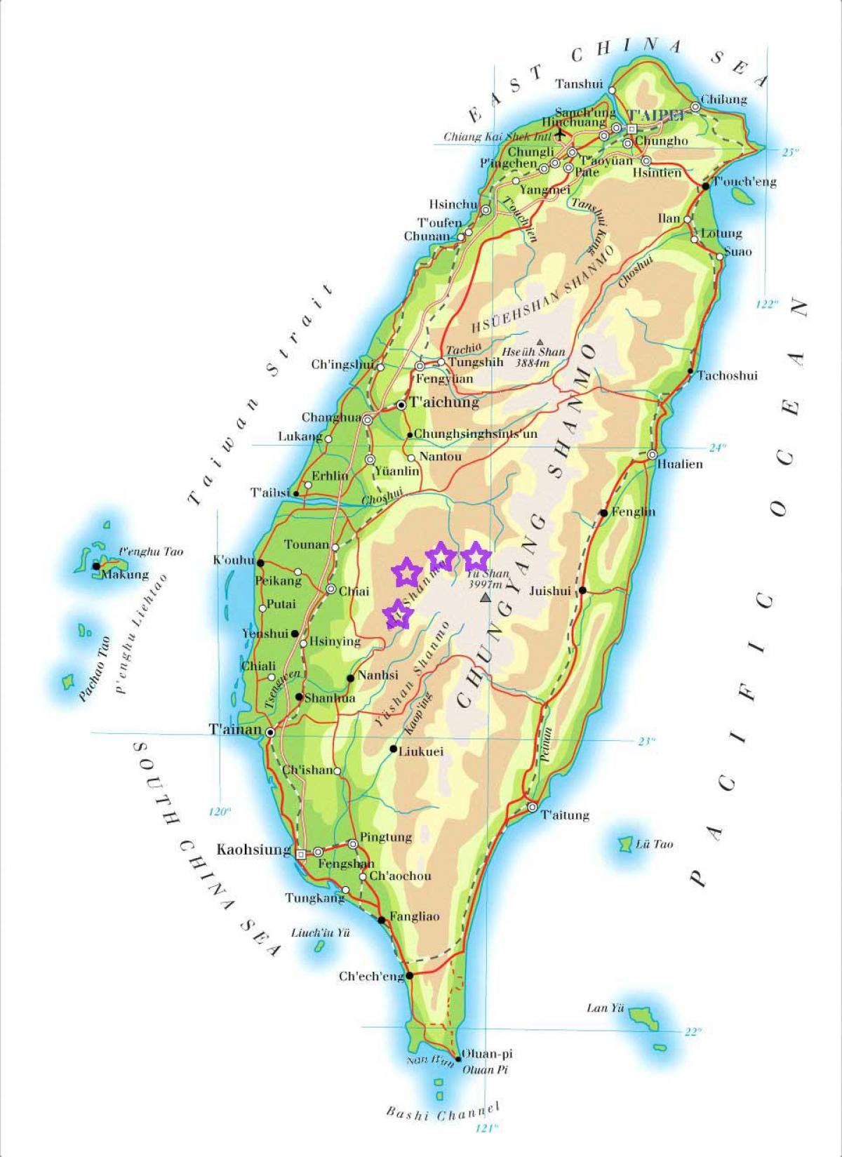 Mapa de montañas de Taiwán