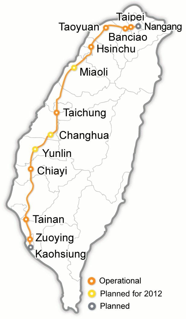 Taiwán tren bala mapa