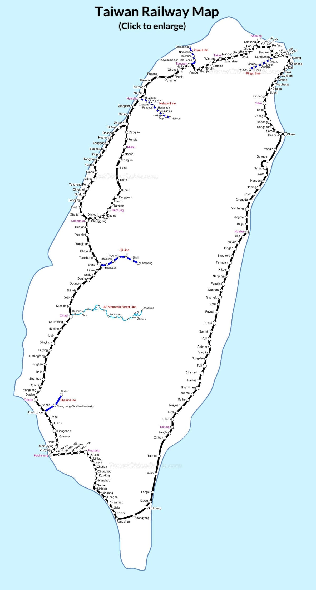 ferrocarril mapa de Taiwán