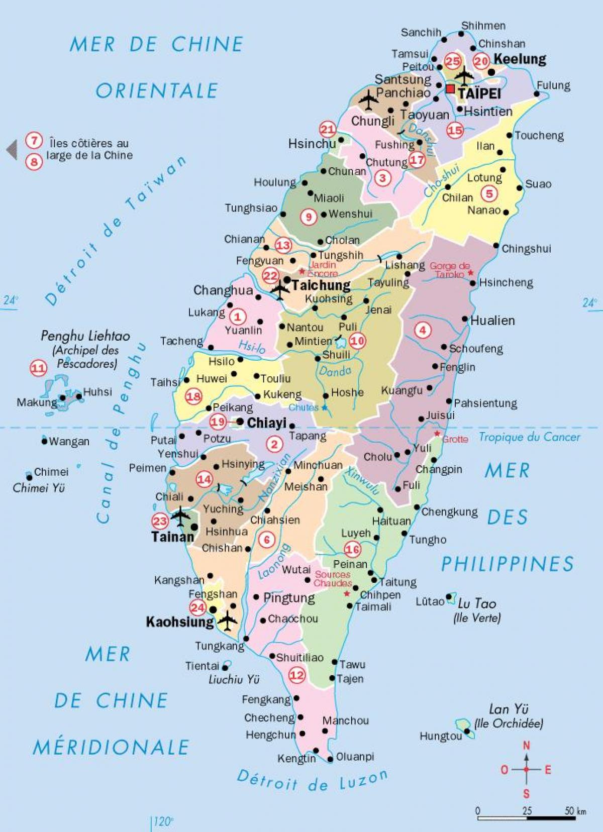 mapa de ciudades de Taiwan