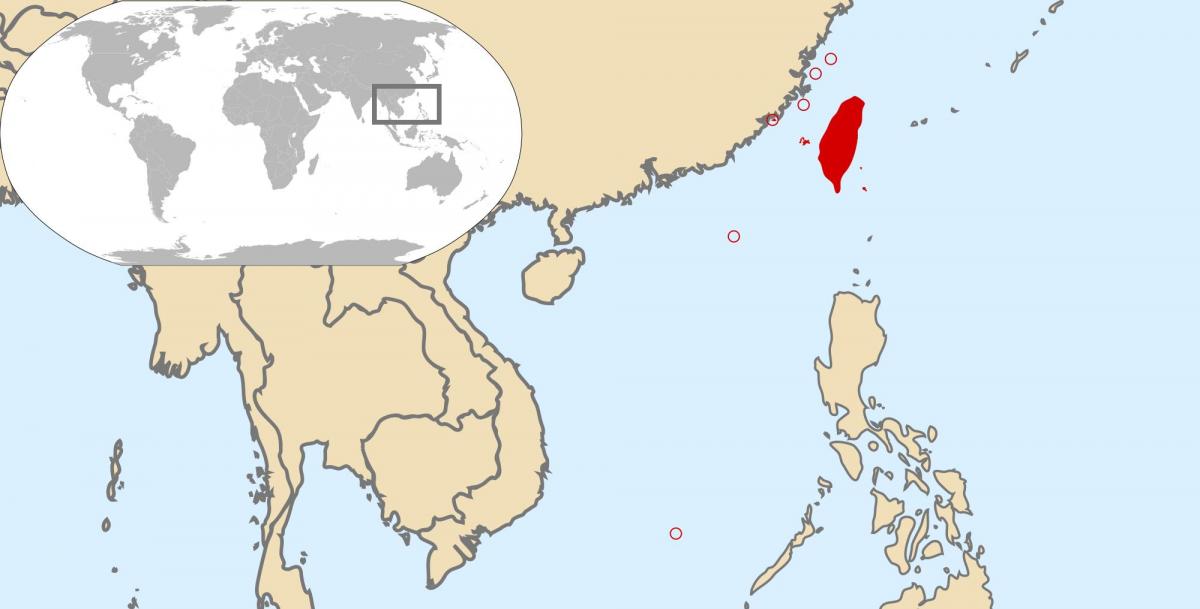 mapa del mundo que muestra Taiwán