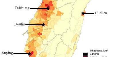 Taiwán densidad de población mapa